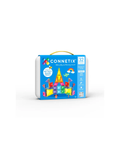 Connetix Travel Mini Pack 32 pc in blue carry case with yellow handle and colorful magnetic tiles