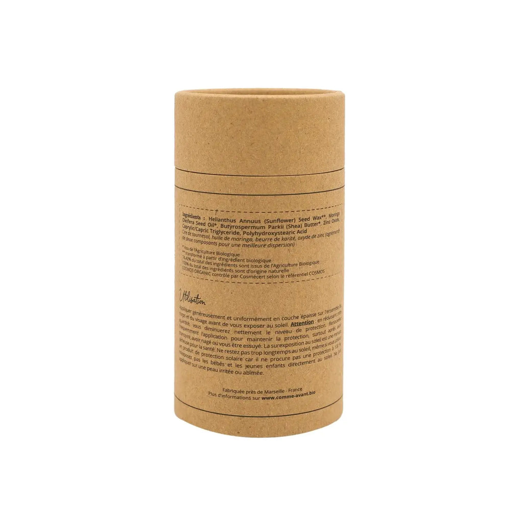 COMME AVANT crème solaire minérale solide SPF30 à l'huile de moringa – Citron Grenadine, tube kraft