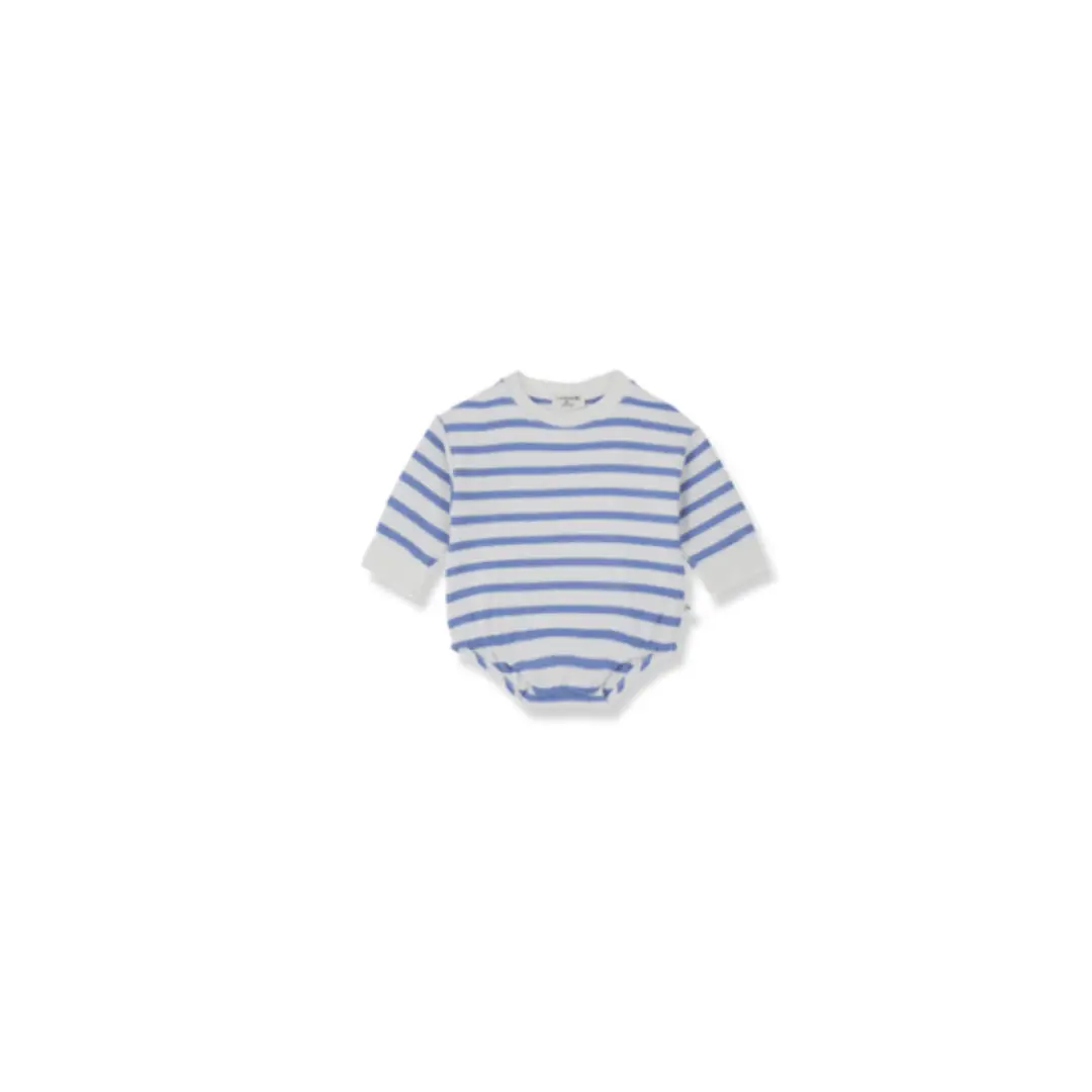 Barboteuse rayée bleu et blanc pour bébé, manches longues, Citron Grenadine
