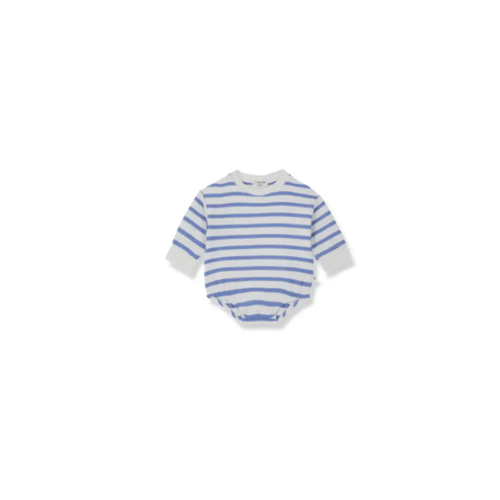 Barboteuse rayée bleu et blanc pour bébé, manches longues, Citron Grenadine