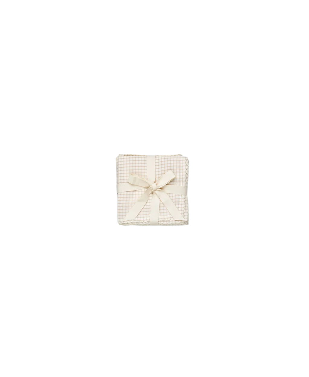 Dear April mini check langes set of 3 bavoirs, beige grid fabric with cream ribbon