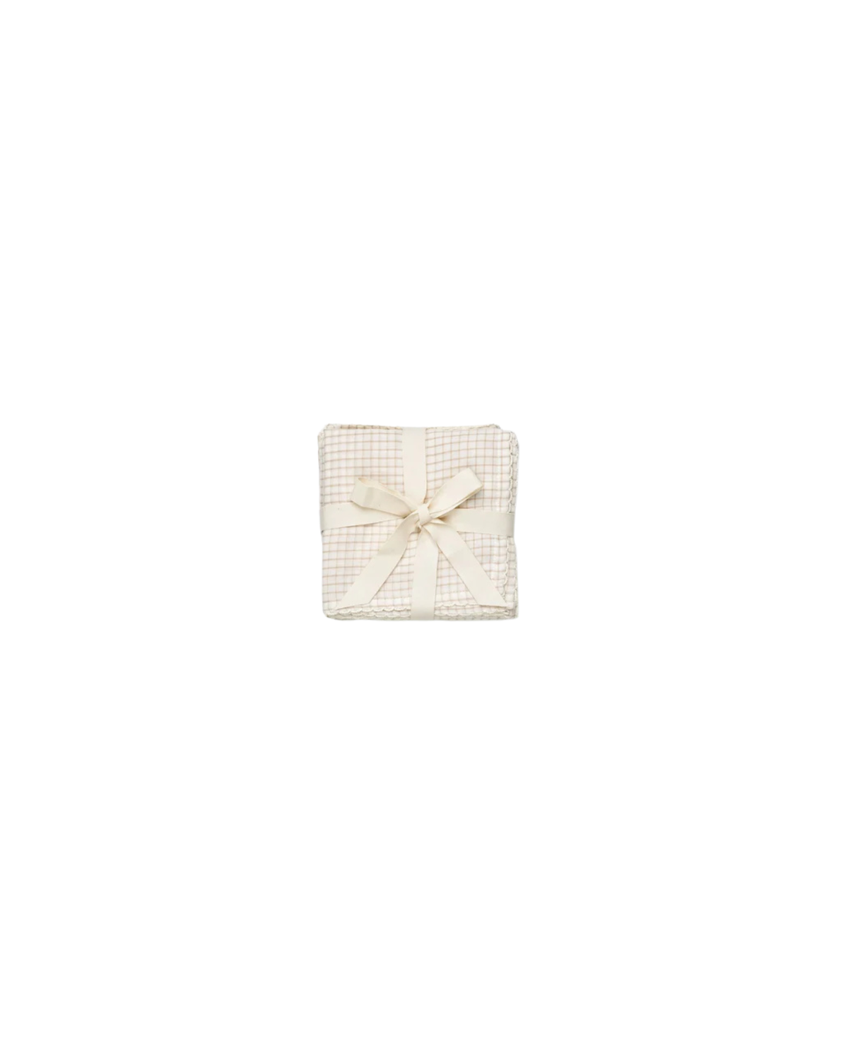 Dear April mini check langes set of 3 bavoirs, beige grid fabric with cream ribbon