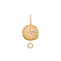 Crib sun mobile with a smiling sun face, yellow sun and beige strap, wooden ring - Citron Grenadine