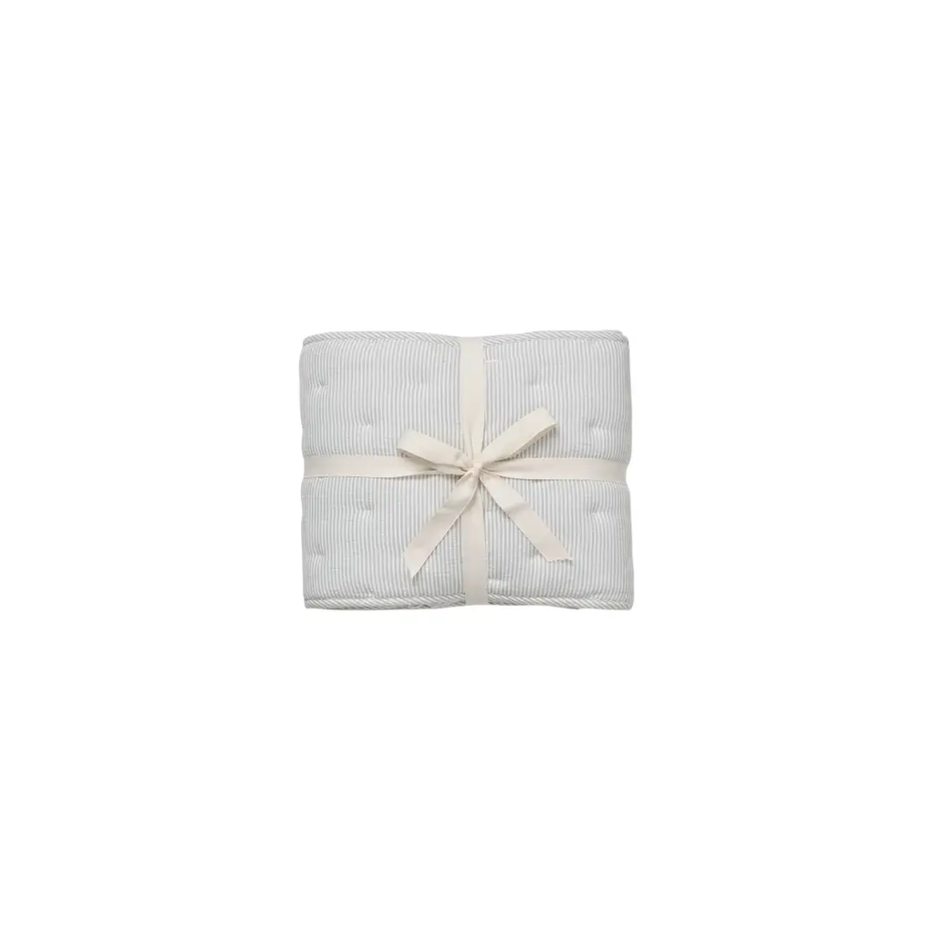 DEAR APRIL nori tour de lit dew stripe, light gray striped fabric with cream ribbon bow, Citron Grenadine