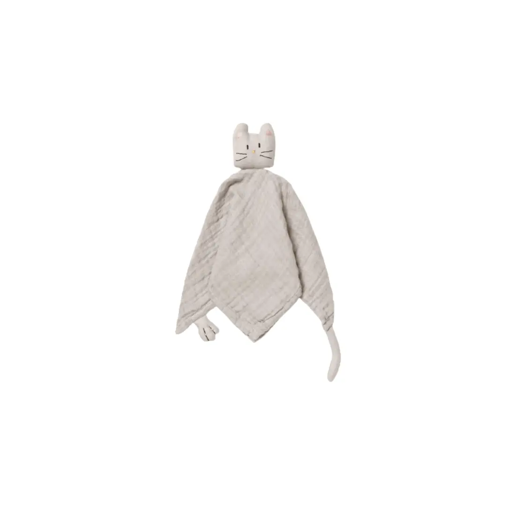 DEAR APRIL doudou chat plush by Citron Grenadine; grey blanket-style cat plush with head and whiskers