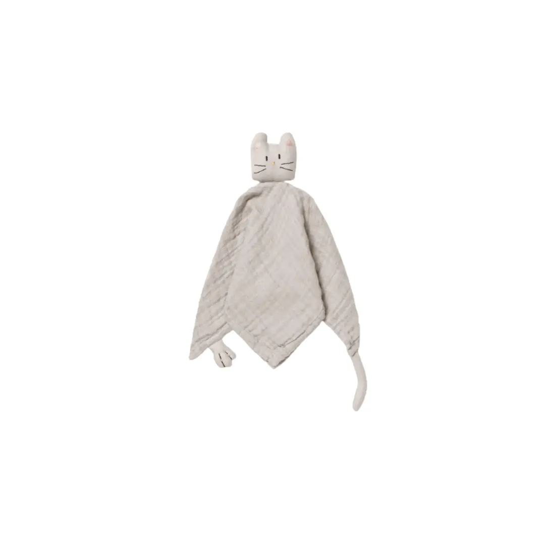 DEAR APRIL doudou chat plush by Citron Grenadine; grey blanket-style cat plush with head and whiskers