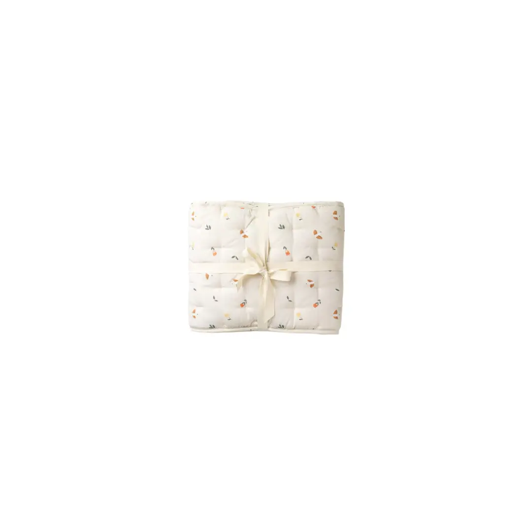 DEAR APRIL nori tour de lit songbirds crib liner by Citron Grenadine, cream with tiny birds and a tied bow