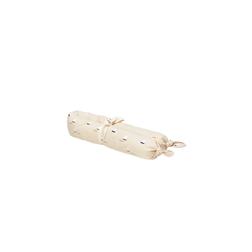 Citron Grenadine mira boudin de lit bolster pillow in cream with sailboat print and knotted ends