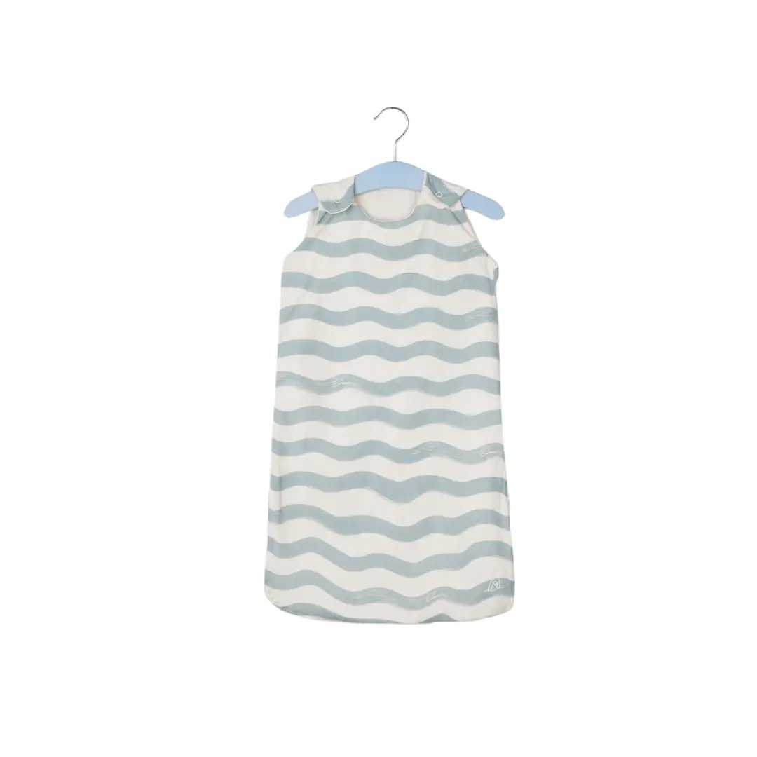 DEAR APRIL Sylvia gigoteuse TOG1 waves, blue and white striped baby sleep sack, Citron Grenadine.