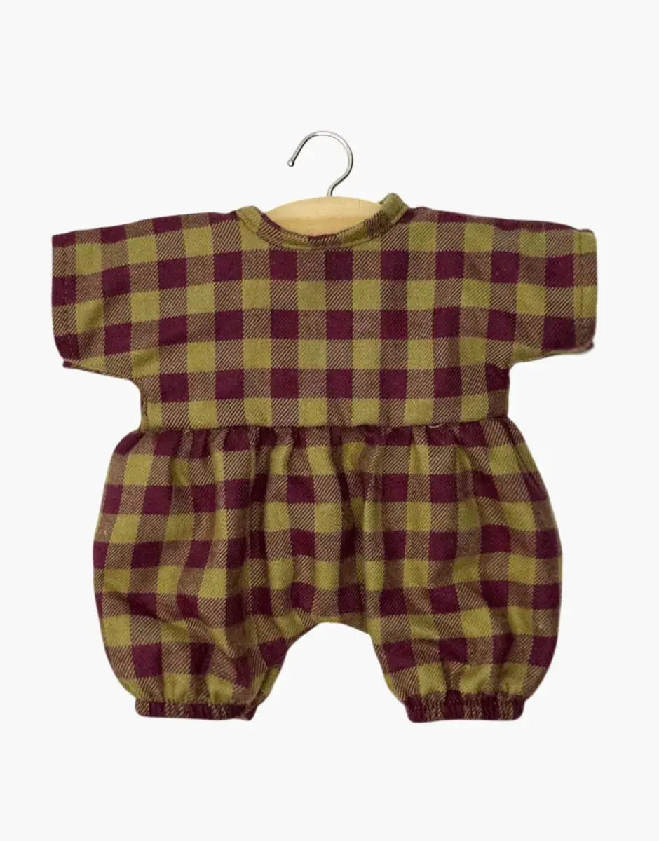 MINIKANE barboteuse Noa pour poupée 28 cm en vichy olive, Citron Grenadine
