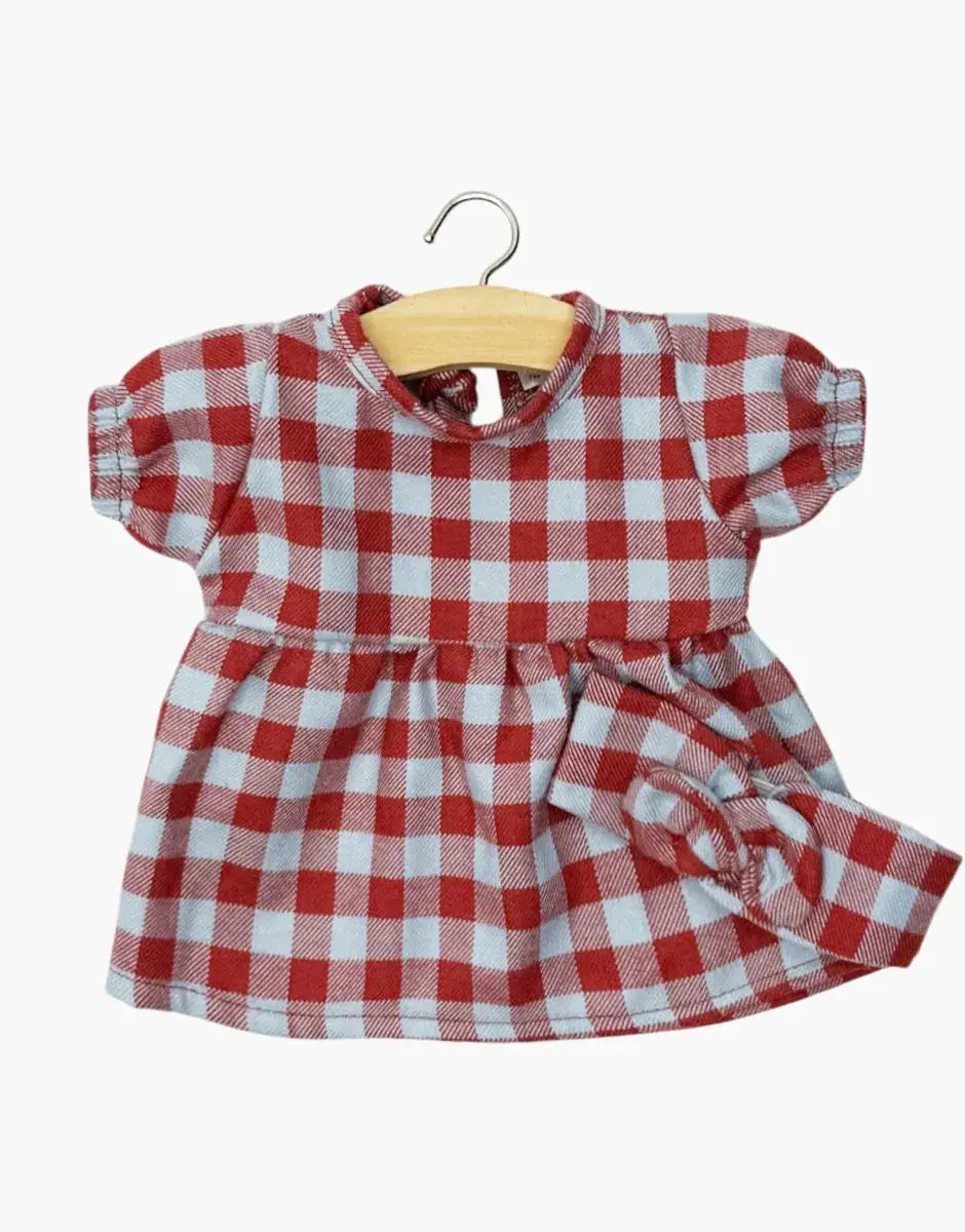 MINIKANE robe Faustine poupée 28 cm; vichy rouge et blanc pour poupée, Citron Grenadine.