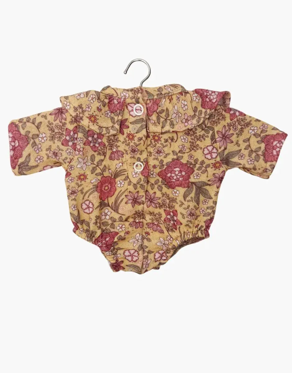 MINIKANE barboteuse Colette pour poupée 34 cm, imprimé floral jaune moutarde avec boutons blancs, Citron Grenadine