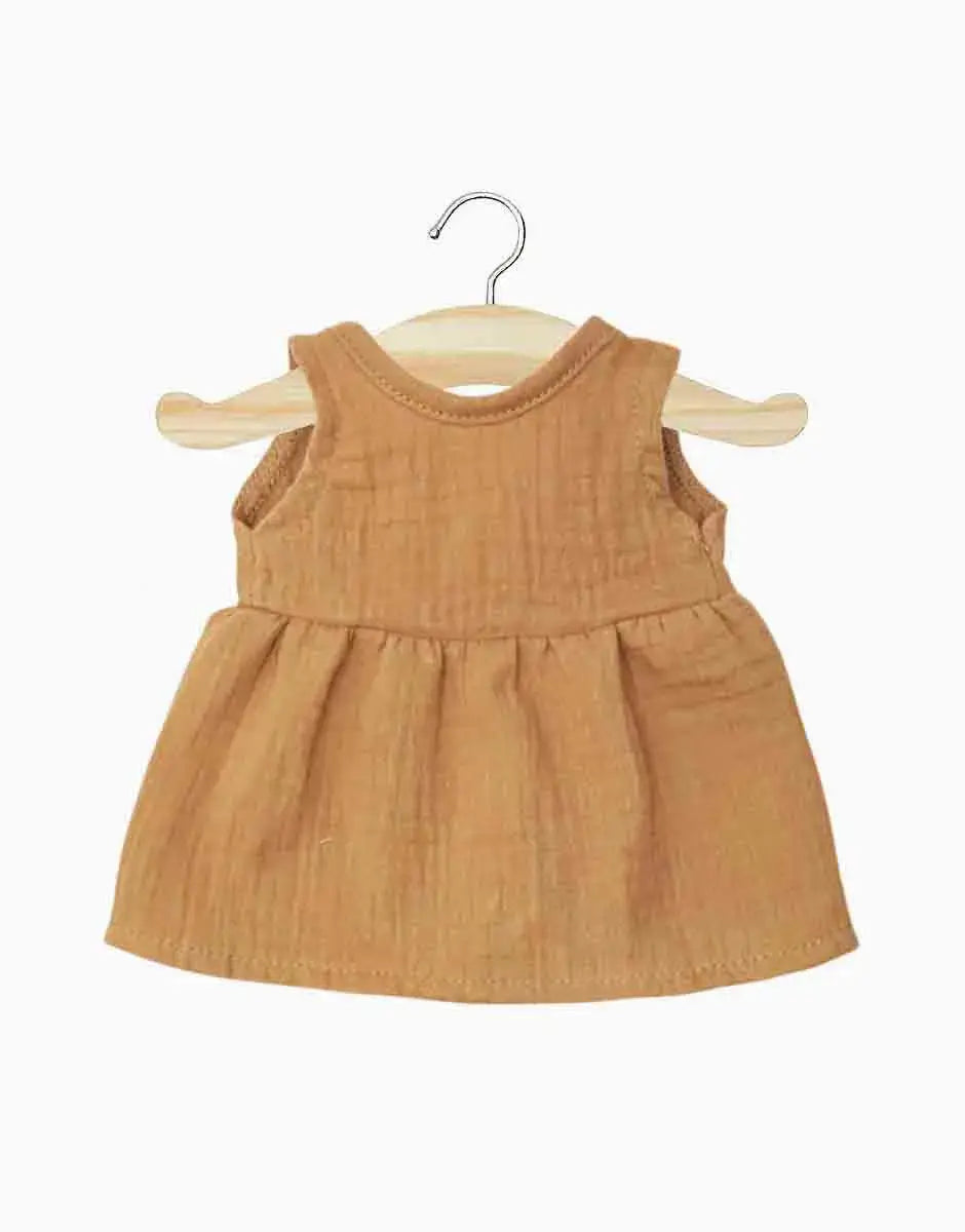 Robe MINIKANE pour poupée Faustine 34 cm couleur caramel, sans manches, jupe froncée