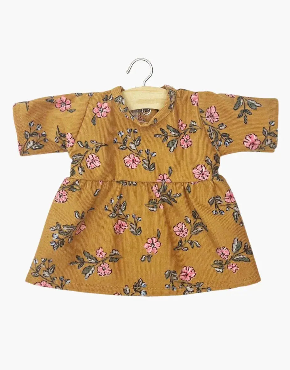 Minikane doll dress for Faustine 34 cm, mustard yellow floral print