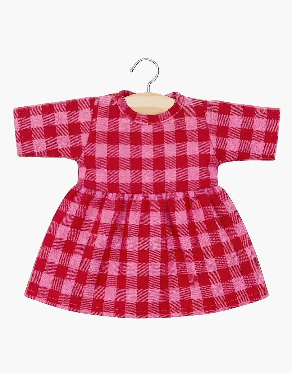 MINIKANE Faustine doll dress, 34 cm, vichy cerise gingham, Citron Grenadine