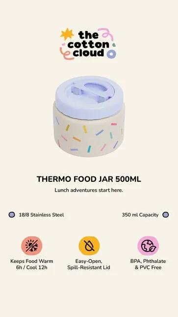 THE COTTON CLOUD 350ml thermos lunch jar by Citron Grenadine, white with pastel sprinkles and blue lid