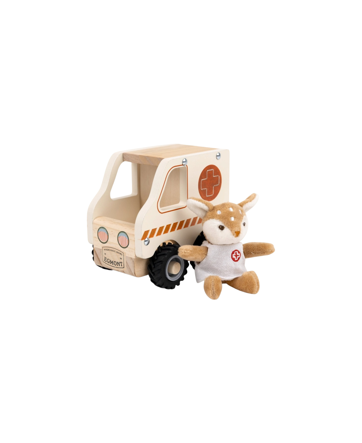 Ambulance en bois Egmont Toys +18 mois avec peluche faon infirmière