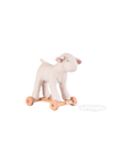Lamb pull-along plush toy on wooden wheeled base with white cord by Citron Grenadine