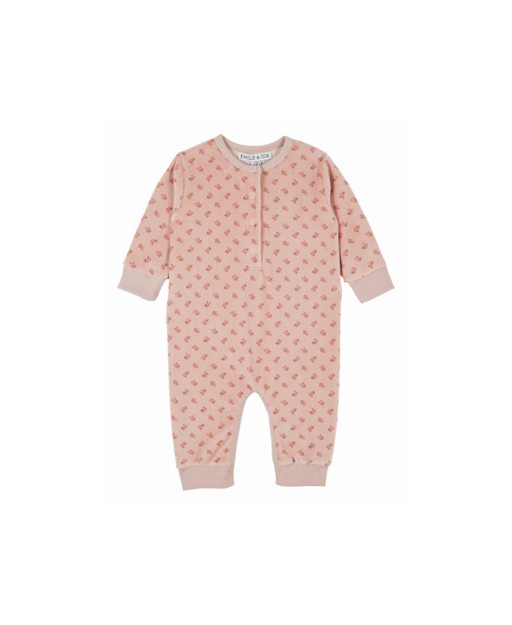 Emile et Ida combi velours marjolaine pink baby romper with small floral print