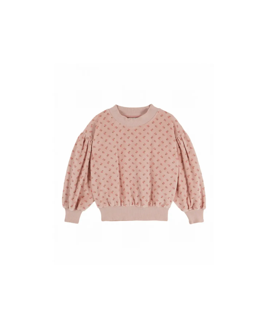 Emile et Ida sweat velours marjolaine pink sweatshirt with small floral print and puff sleeves — Citron Grenadine