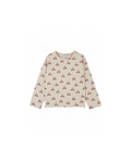Emile et Ida cream long-sleeve t-shirt with tiny red dog-on-scooter print; Citron Grenadine