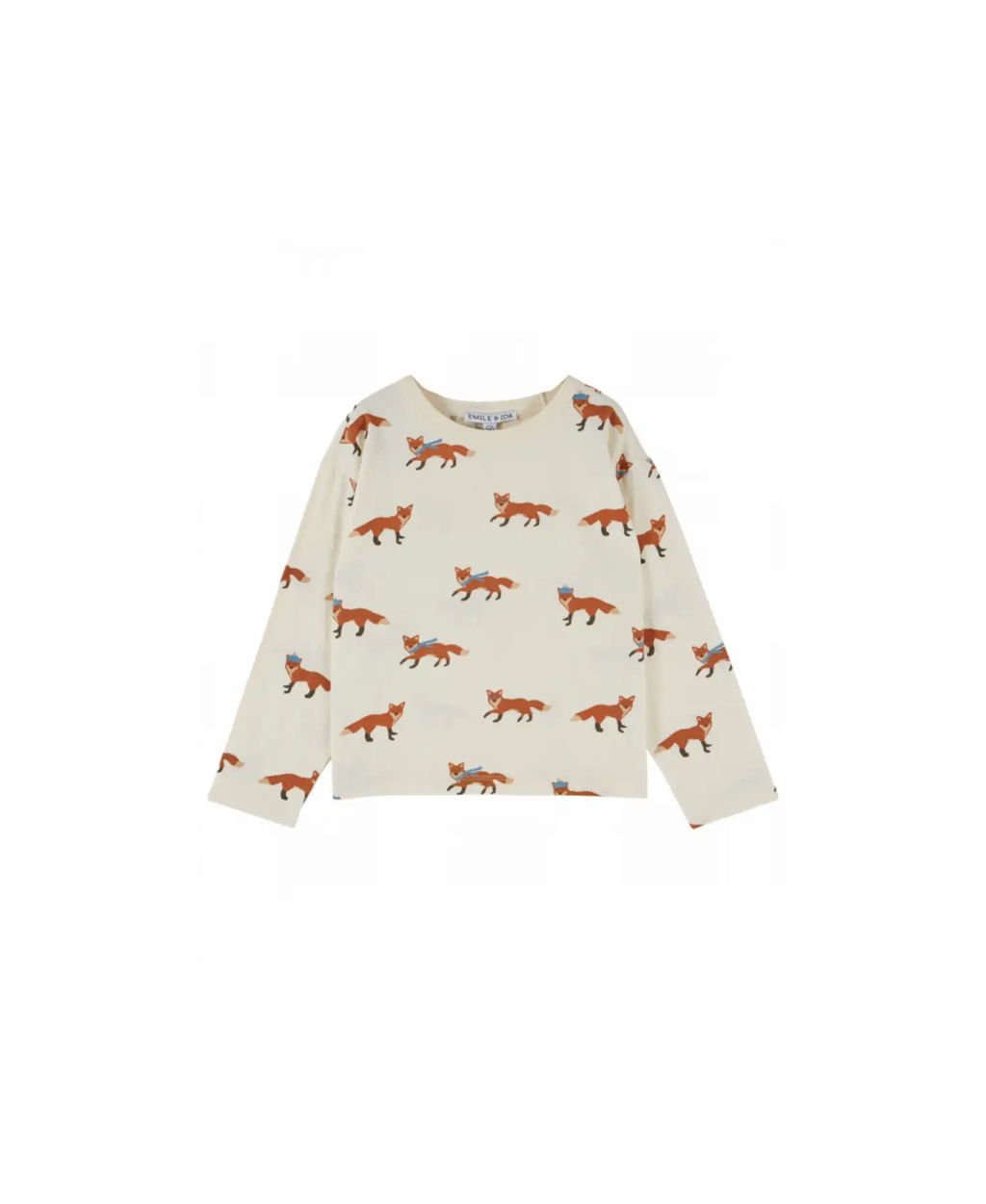 EMILE ET IDA t-shirt renard écru, manches longues, motif renards orange – Citron Grenadine
