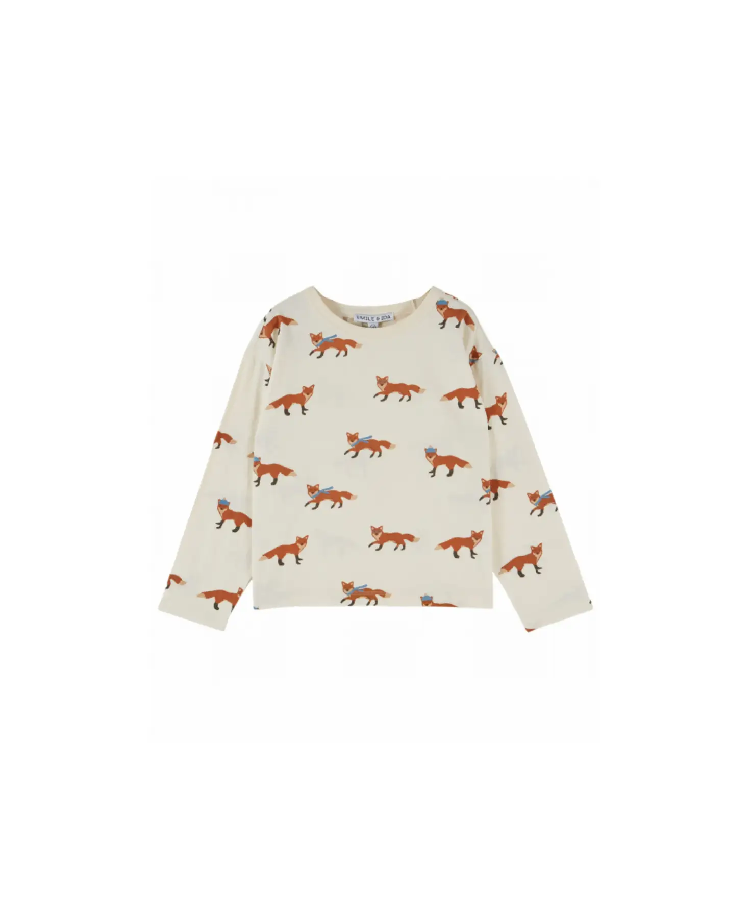 EMILE ET IDA t-shirt renard écru, manches longues, motif renards orange – Citron Grenadine