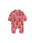 EMILE ET IDA velour romper by Citron Grenadine, pink with large red tulips print