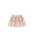 EMILE ET IDA striped skirt in pink and cream with wide stripes, front button placket and red-trim pockets