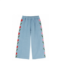 Pantalon denim brodé tulipes bleu délavé EMILE ET IDA, bas de pantalon, Citron Grenadine