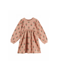 Robe molleton EMILE ET IDA Citron Grenadine rose pêche à motif tulipes rouges et feuilles vertes, manches longues