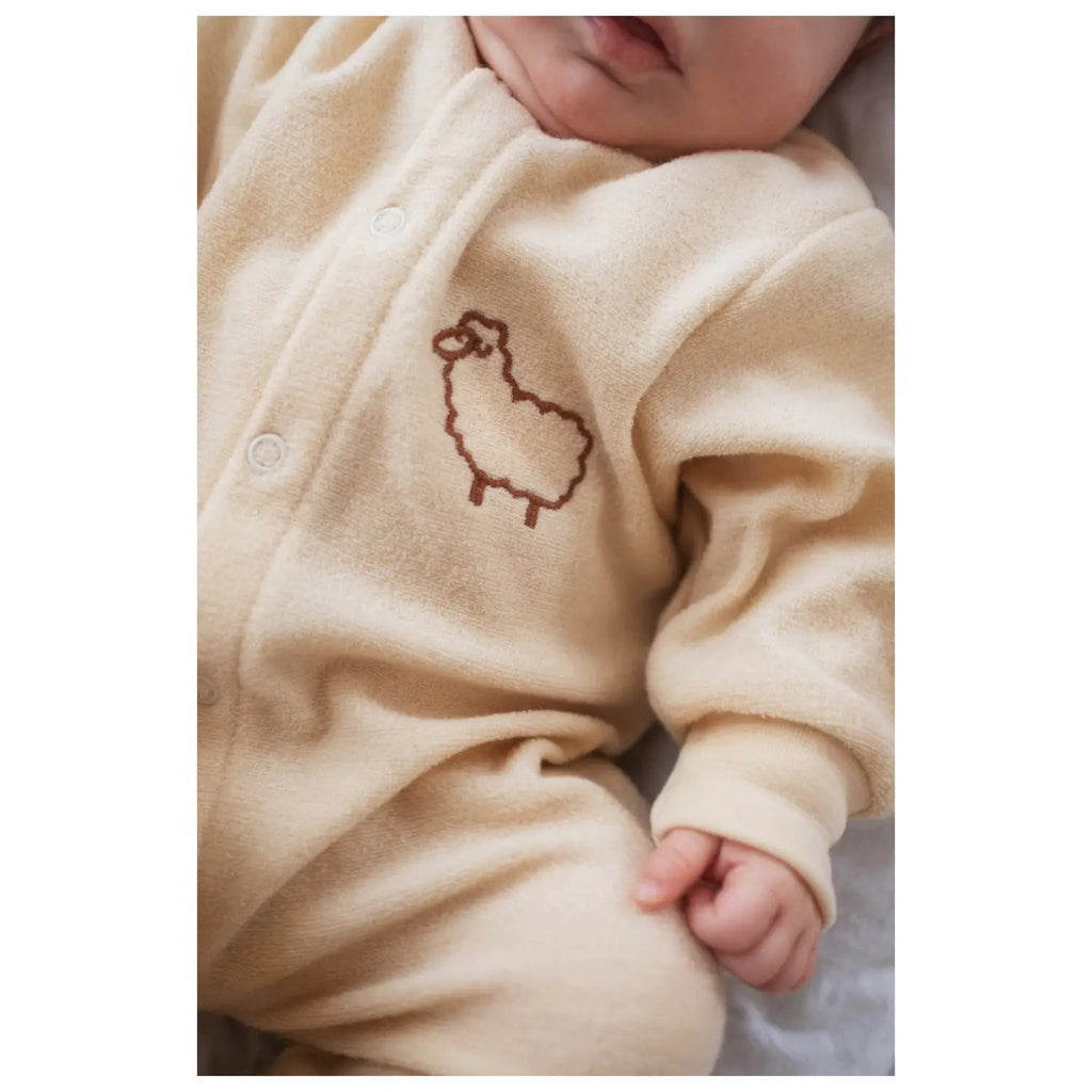 ENGEL NATUR pyjama en laine natur beige with brown sheep embroidery