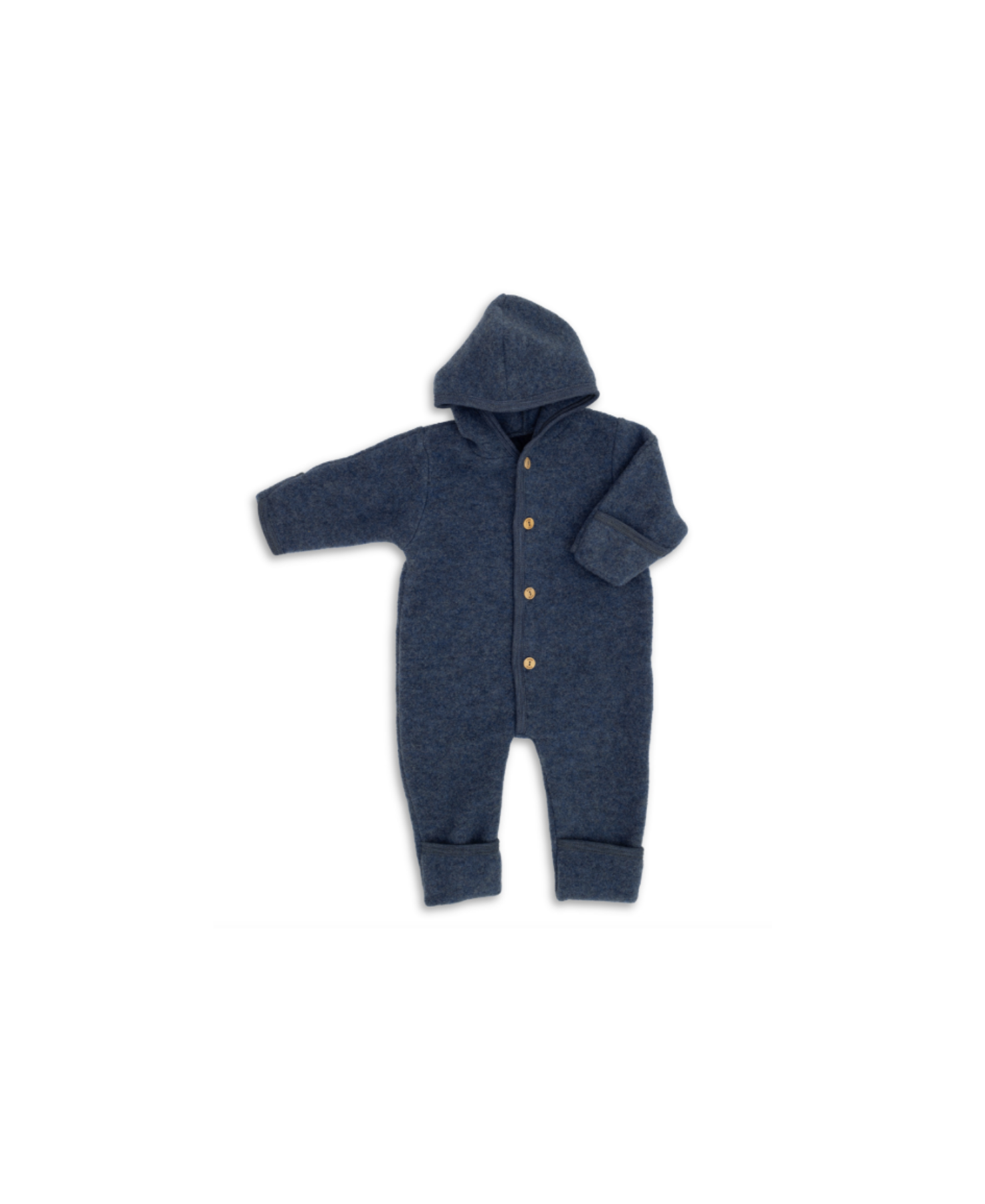 ENGEL NATUR combi pilote bleu chiné pour bébé avec capuche et boutons en bois