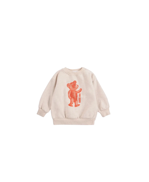 BOBO CHOSES softpaw monster sweatshirt in beige with orange monster graphic by Citron Grenadine
