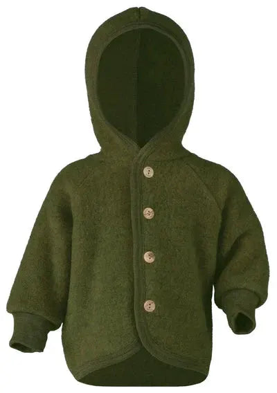ENGEL NATUR veste vert chiné hooded windbreaker for babies by Citron Grenadine, olive-green with wooden buttons