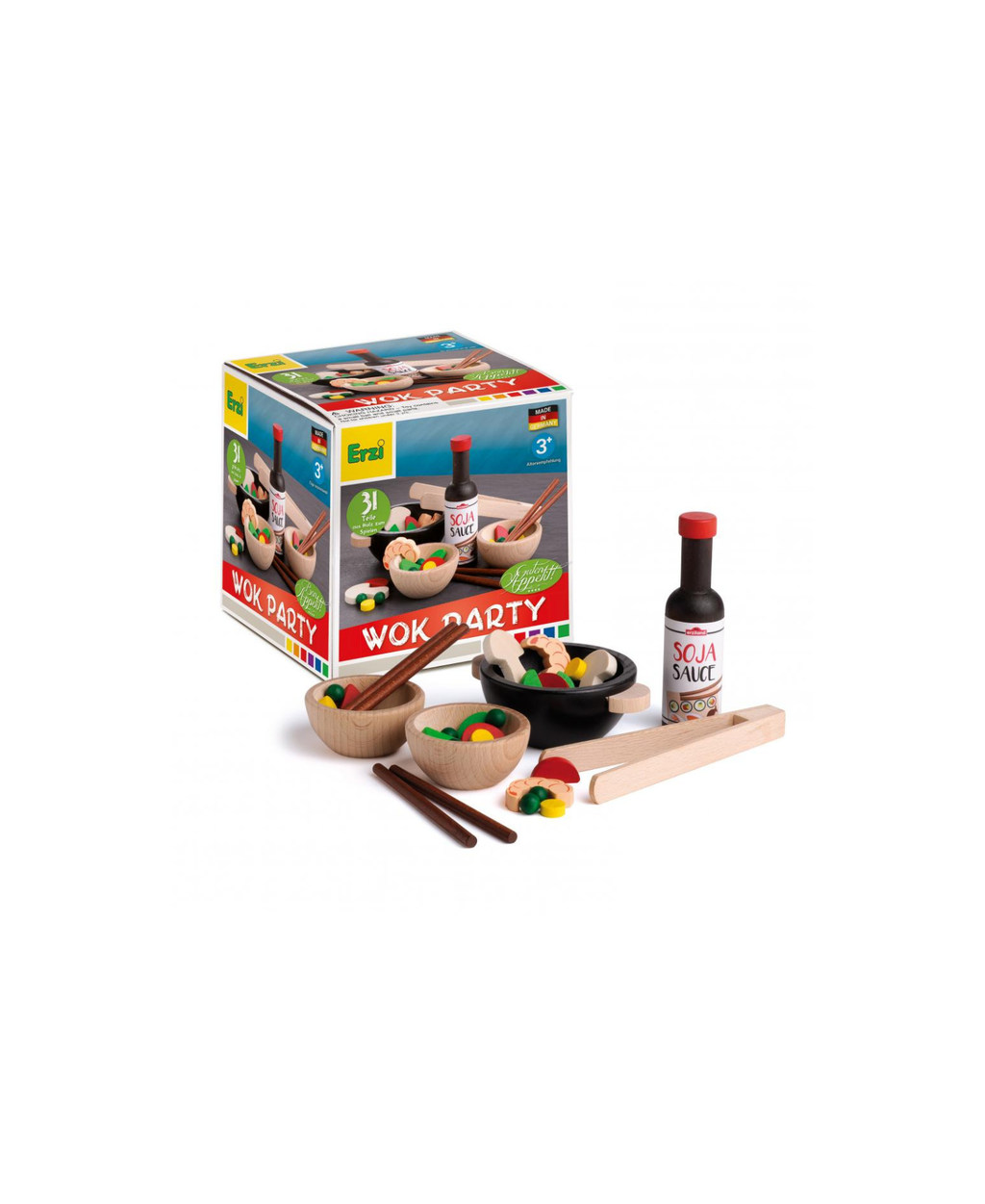 ERZI Wok Party ensemble jouet en bois pour enfants 3+ ans, bols et baguettes