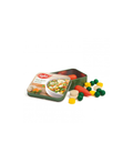 ERZI légumes surgelés +3 ans imitation alimentaire; boîte verte avec légumes jouets colorés, logo Iglo