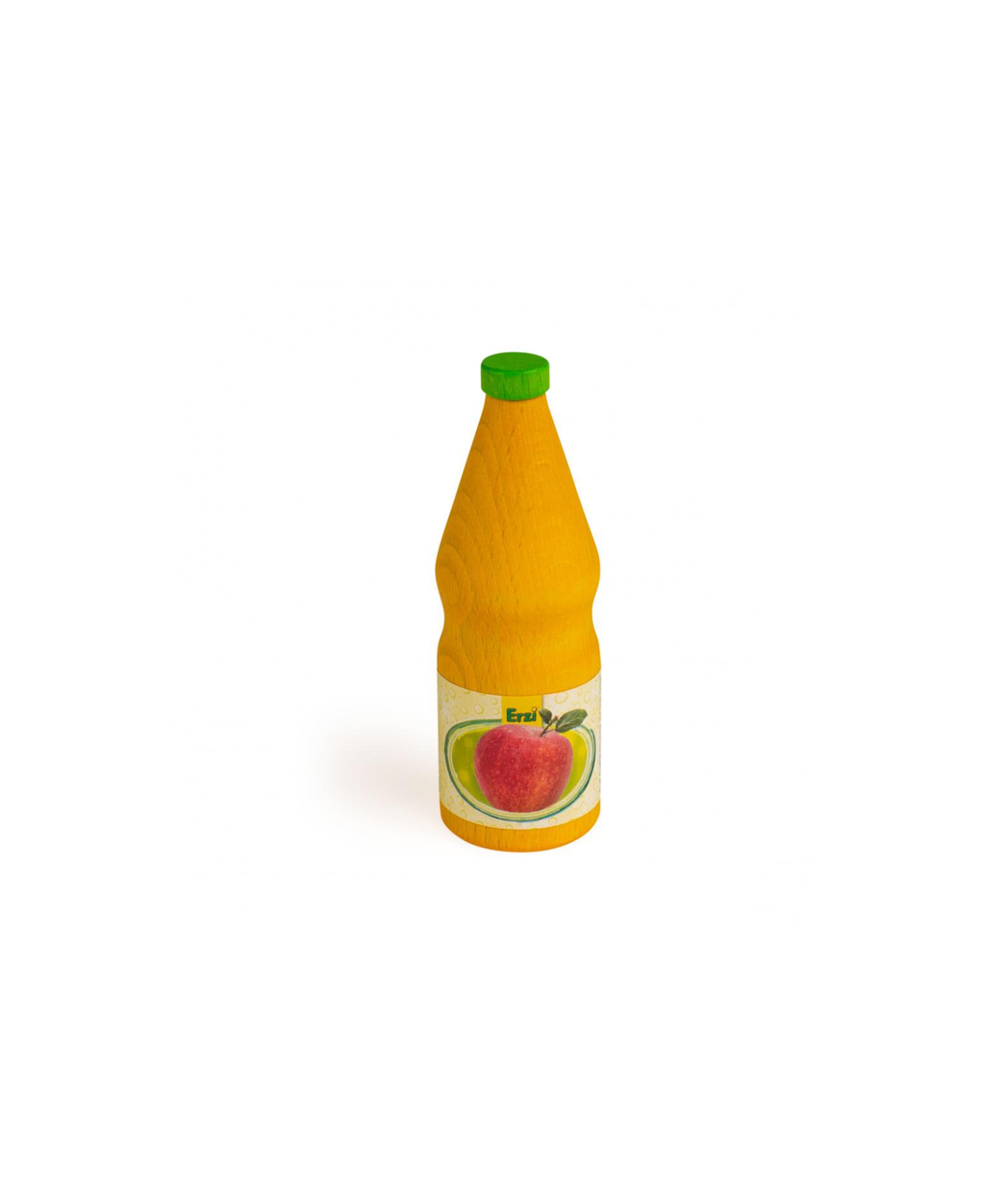 Jus de pomme jouet orange en bouteille avec bouchon vert, étiquette pomme, marque Citron Grenadine