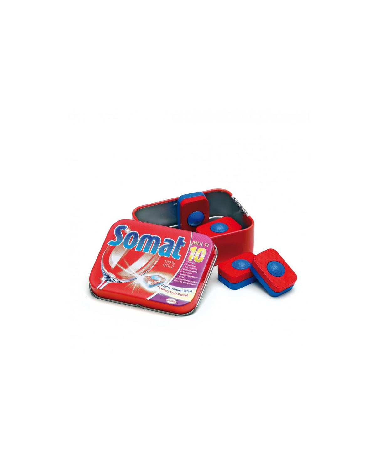 Tablettes lave-vaisselle jouet Somat imitation, boîte rouge et blocs bleus, pour enfants +3 ans
