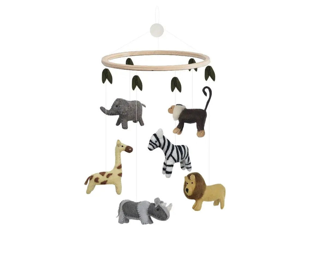 GAMCHA mobile Safari pour berceau, 6 animaux en peluche sur cadre en bois naturel – Citron Grenadine