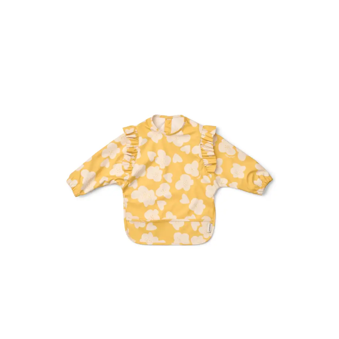 LIEWOOD Merle bib in lemon yellow floral print with ruffled shoulder details