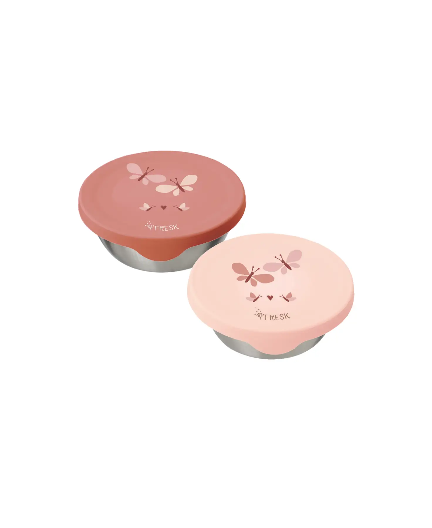 FRESK inox food storage containers with butterfly lids in coral and pink, set of 2