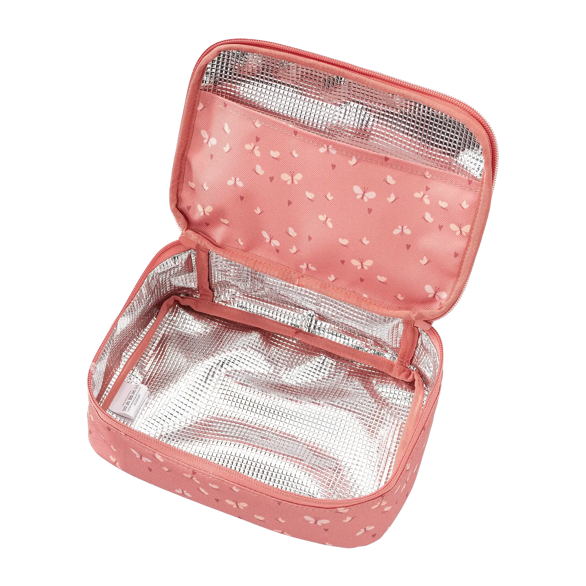 FRESK insulated lunch bag butterfly, pink fabric with white butterfly print, Citron Grenadine