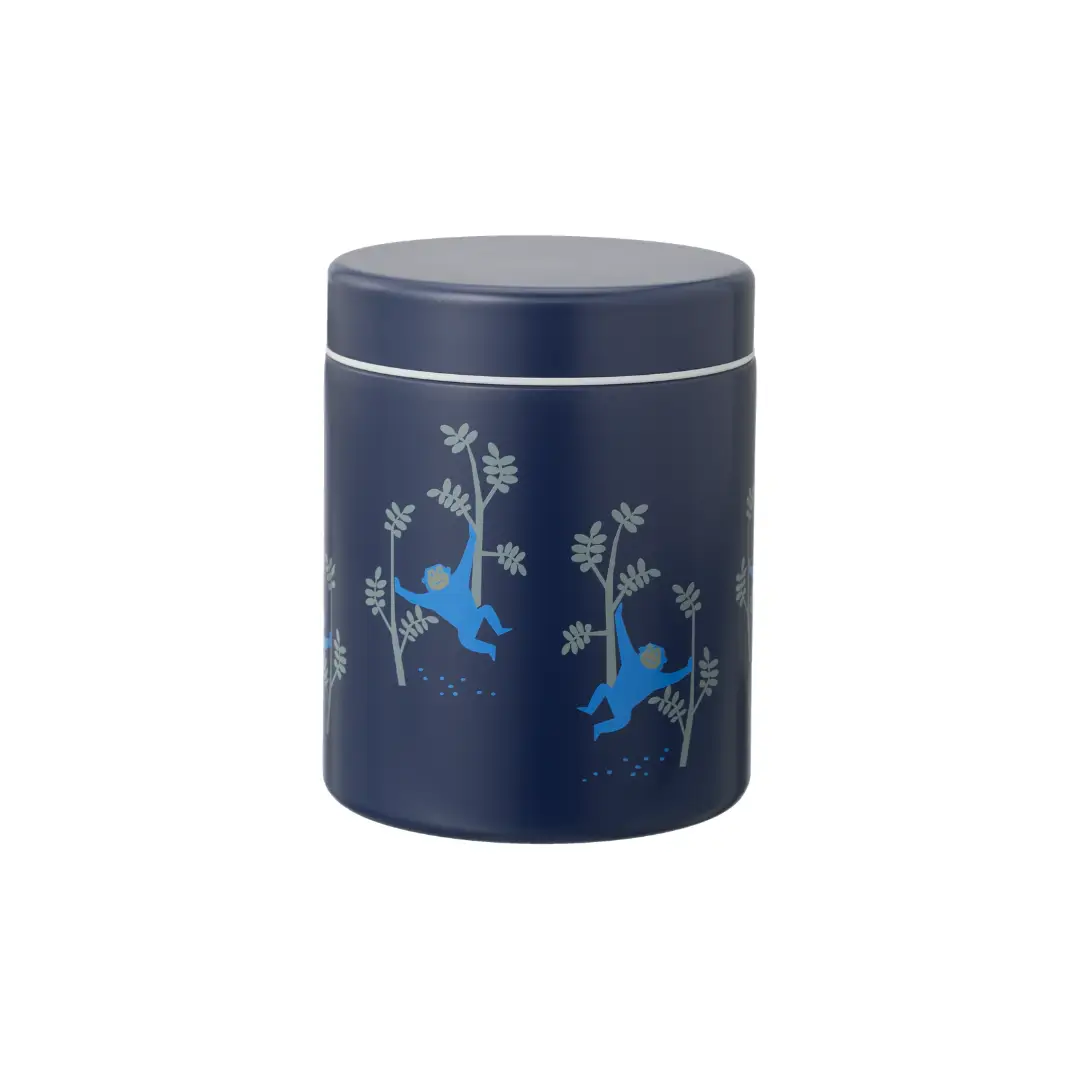 FRESK stainless steel thermos lunch box 500ml navy blue with two blue monkeys climbing trees