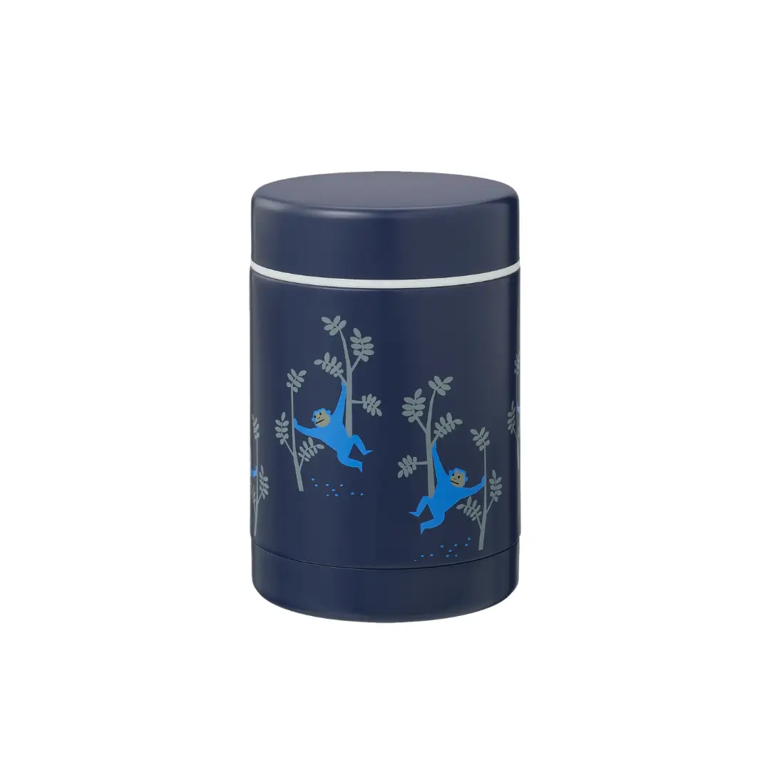 FRESK boite thermos repas inox 300ml bleu marine avec deux singes grimpeurs et arbres