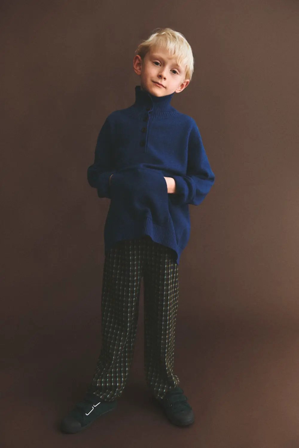 FUB pull col boutonné en mérinos deep indigo pour enfants, Citron Grenadine