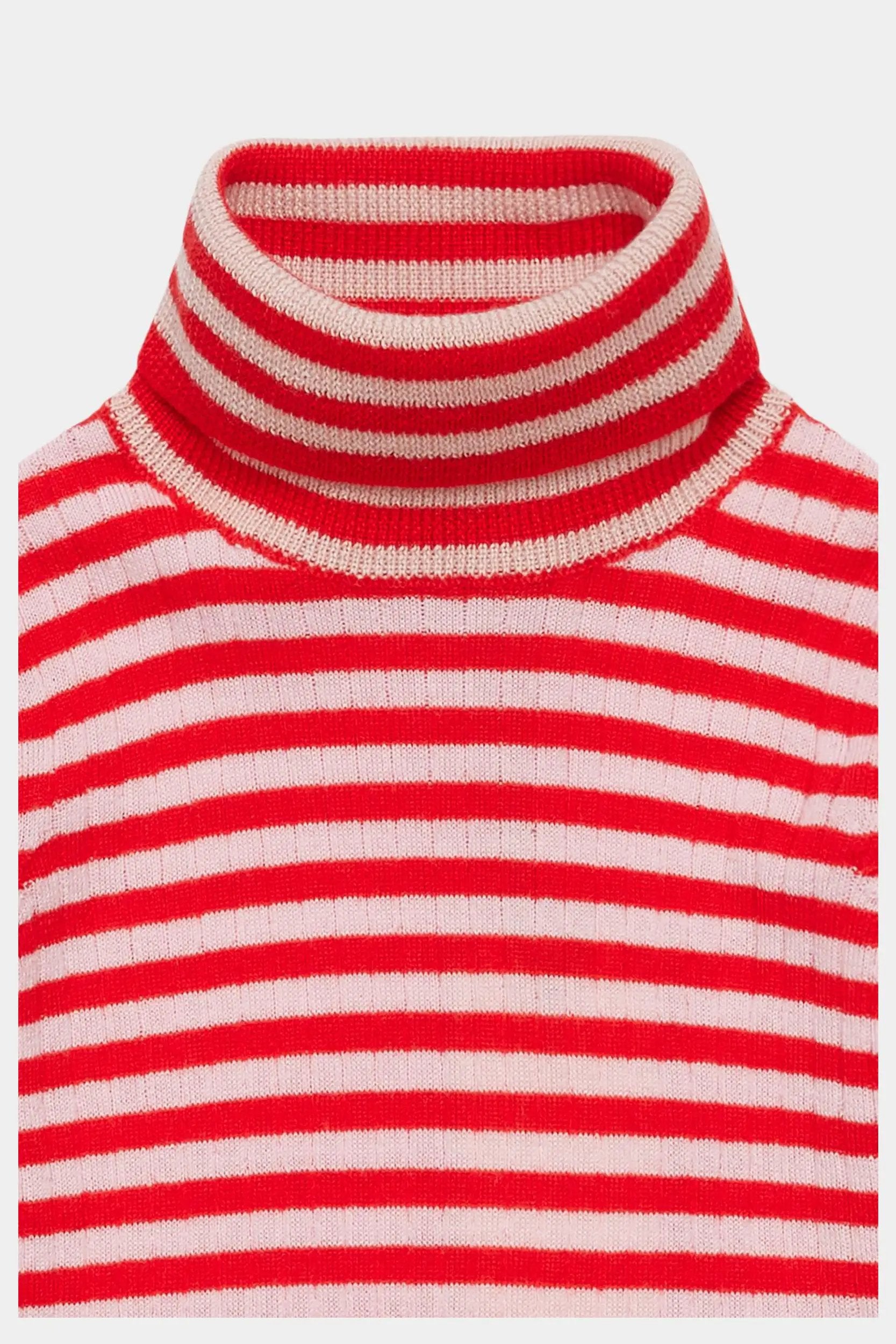 FUB merino wool turtleneck pullover in red and rose quartz stripes by Citron Grenadine