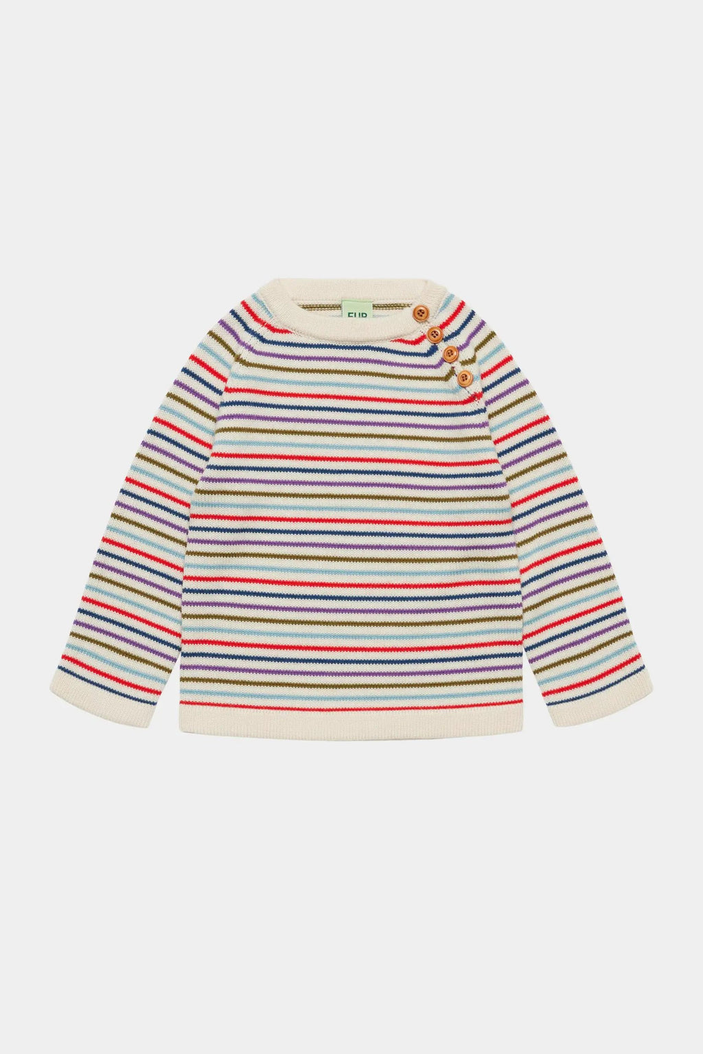 FUB merino striped pullover, anniversary multicolor knit with shoulder buttons, Citron Grenadine