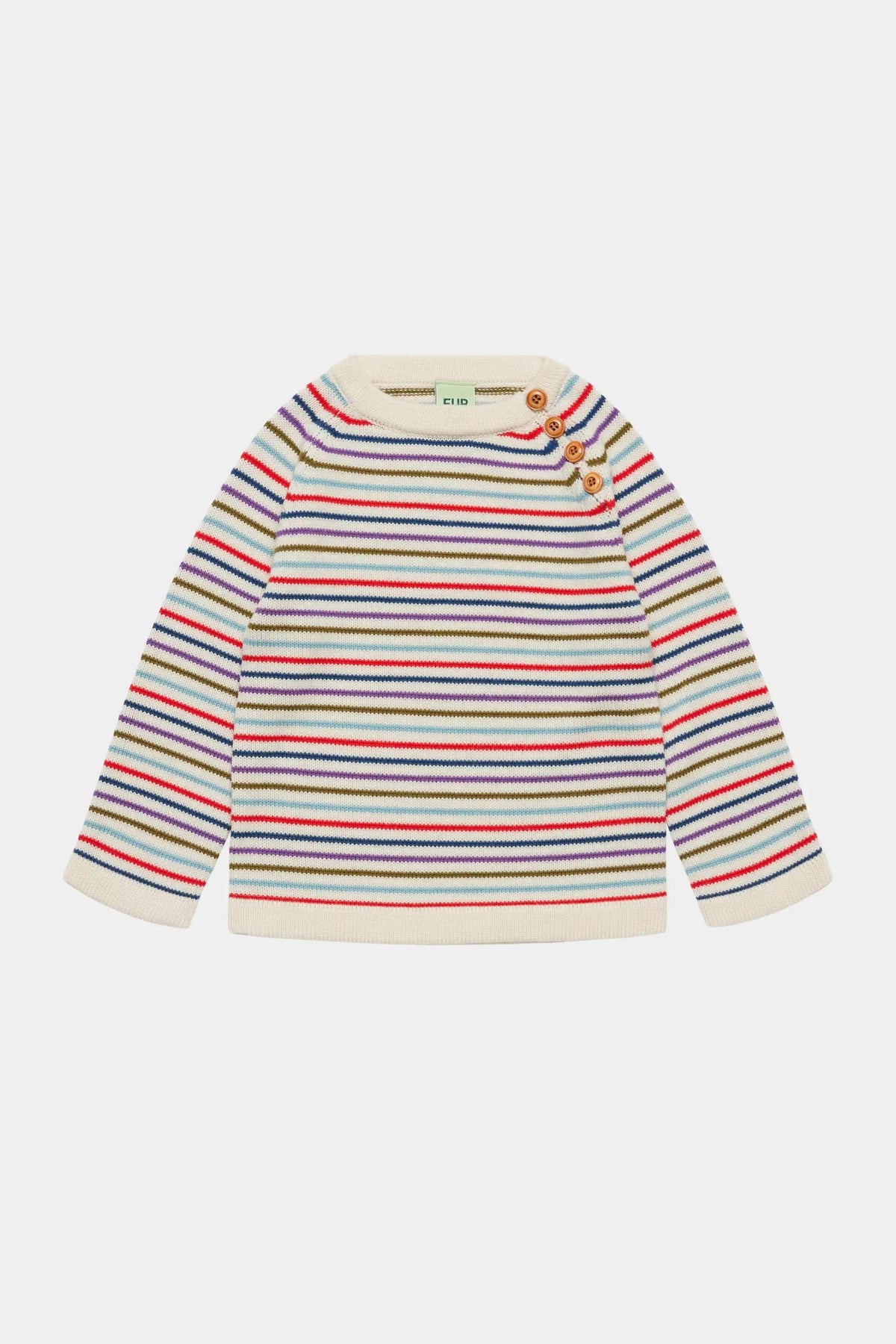 FUB merino striped pullover, anniversary multicolor knit with shoulder buttons, Citron Grenadine