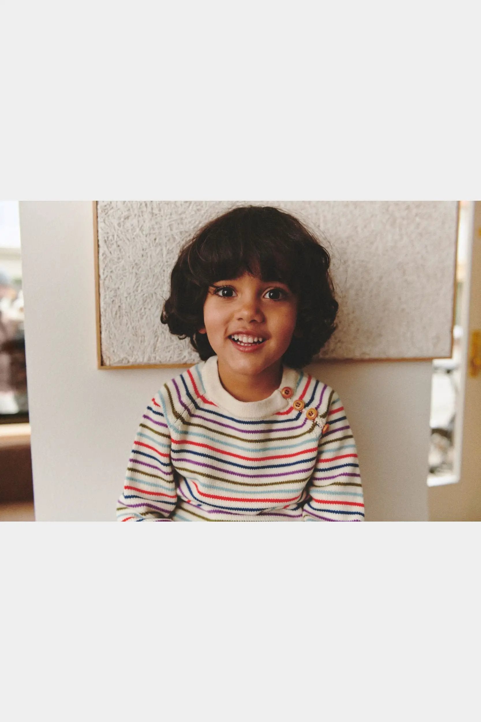 FUB pull en merinos / anniversary stripe, Citron Grenadine; kids' multicolor striped merino sweater.